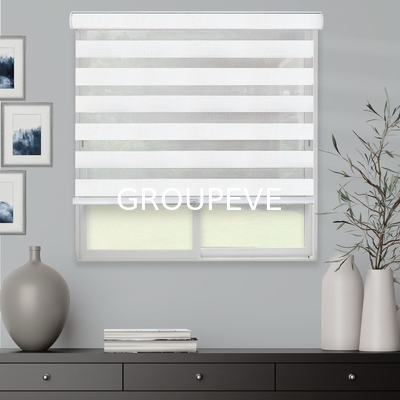 kopen Fabriek op maat dag en nacht elektrisch raam zebra stof Shangri-La blinds stof voor schaduwen voor de woonkamer online vervaardiging